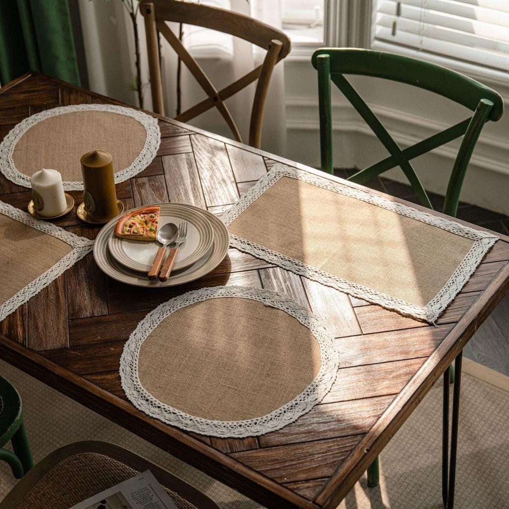 4 Pezzi Tovagliette Rotonde in Juta Rustica Intrecciata Naturale con Nappe, Tovagliette Tessute Boho per Matrimonio Festa Tavola da Pranzo Rustica Decorazione