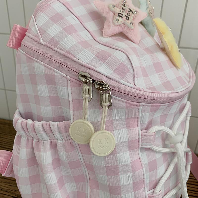 Women's Plaid Mini Backpack Junior High School Student Schoolbag Lightweight Backpack