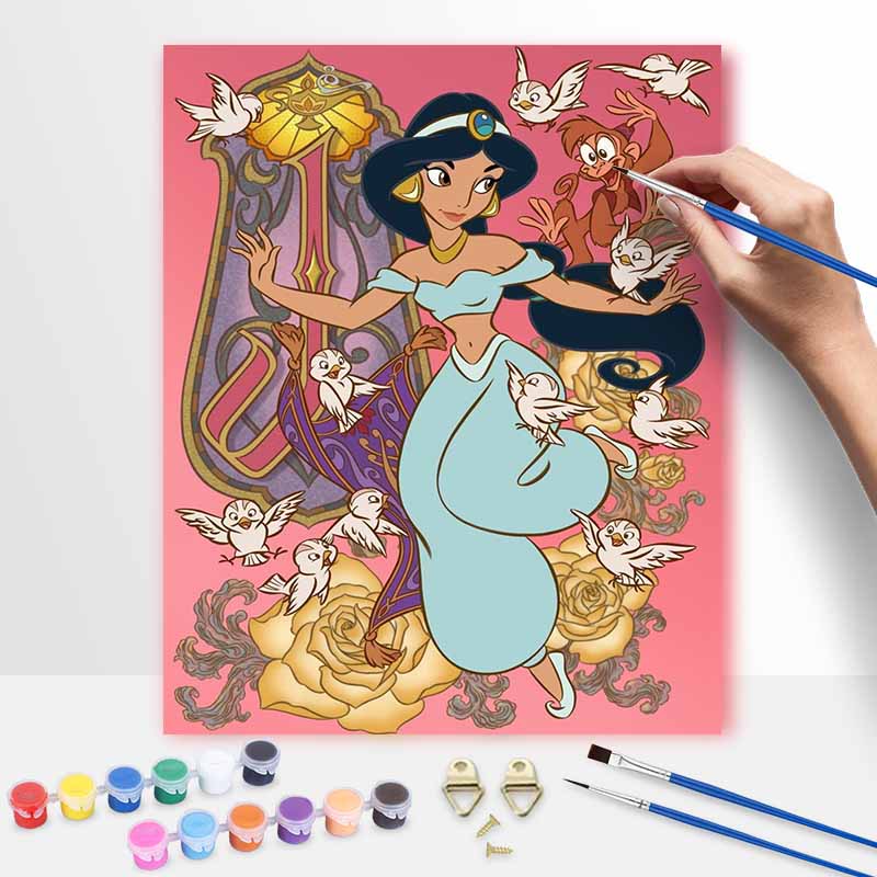 Disney Princess Jasmine Oil Paint by Numbers Painting Kit Handmade Diy Home Decor Gifts for Fans of Aladdin and Magical Princess Art