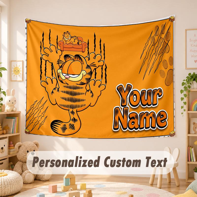 Custom Name Text Tapestry,Garfield Boho Wall Hanging, Decorative Backdrop Tapestry For Room