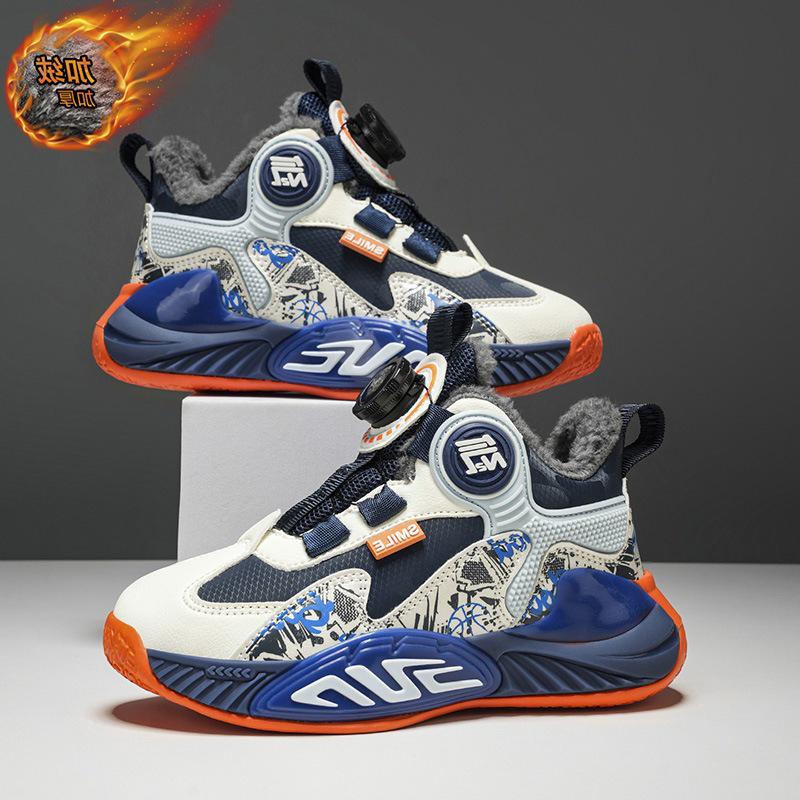2025 Kids' Fleece-Lined Winter Sports Shoes: Durable, Shock-Absorbing Basketball Sneakers for Teens and Boys