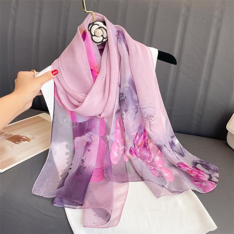 Luxury Brand Women Beach Scarf Georgette Silk Shawls Design Print Headband Female Summer Headband Wraps Sunscreen Hijab 2023