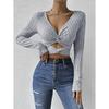 Women'S Sexy V-Neck T-Shirt Autumn And Winter Careful Machine Exposed Navel Slim Fit Short Top