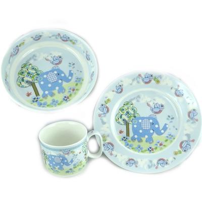 [L1962] - Set masă copil ceramică 'Elefant' albastru (3 piese)