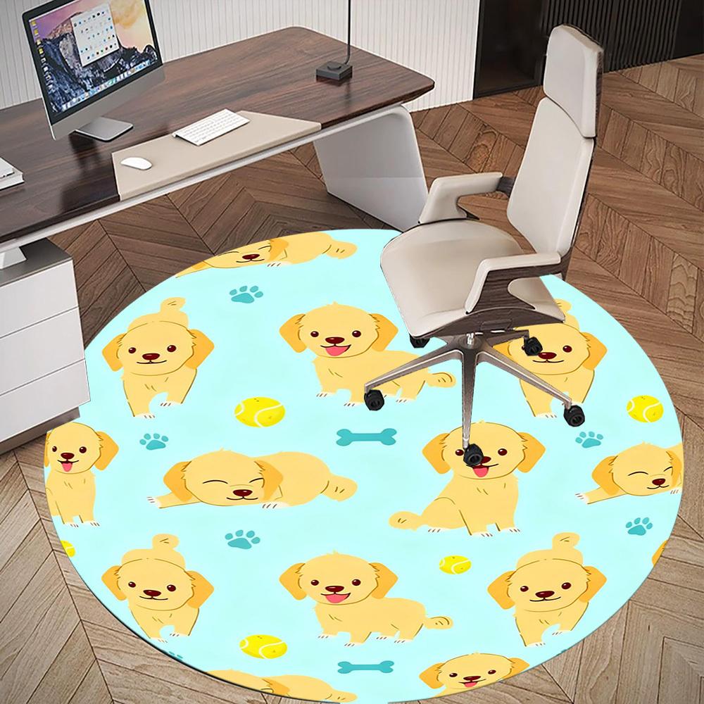 1PC Puppy Tennis Ball Round Chair mat Area Rug - Non-Slip, Floor Mat for Office, Bedroom, and Indoor Decor -Gift D1127183