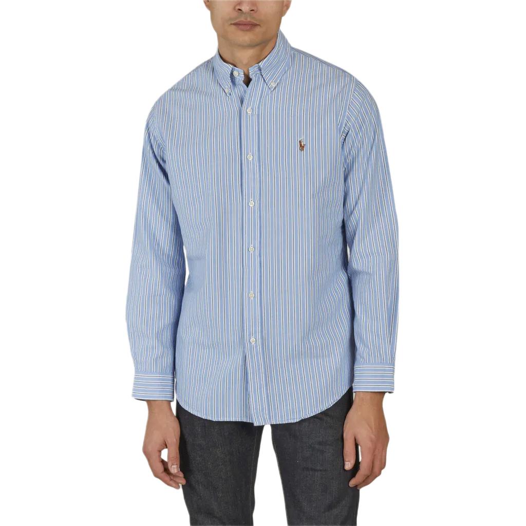Polo Ralph Lauren FW23 Striped Button-Down Collar Long Sleeve Shirt Men shirts Blue 710928918-001