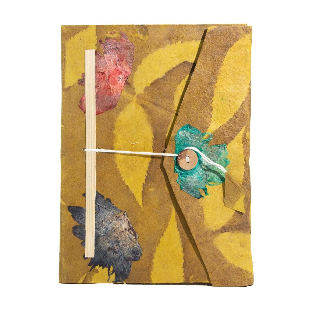 Lokta Bold Floral Notebook – Large (21x15cm) – 45 Leaves – Includes Bookmark – Mustard Brown