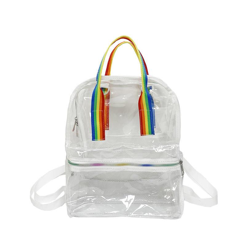 Korean Ins Cream Color Transparent Backpack Waterproof Pvc Jelly Bag City Simple Style