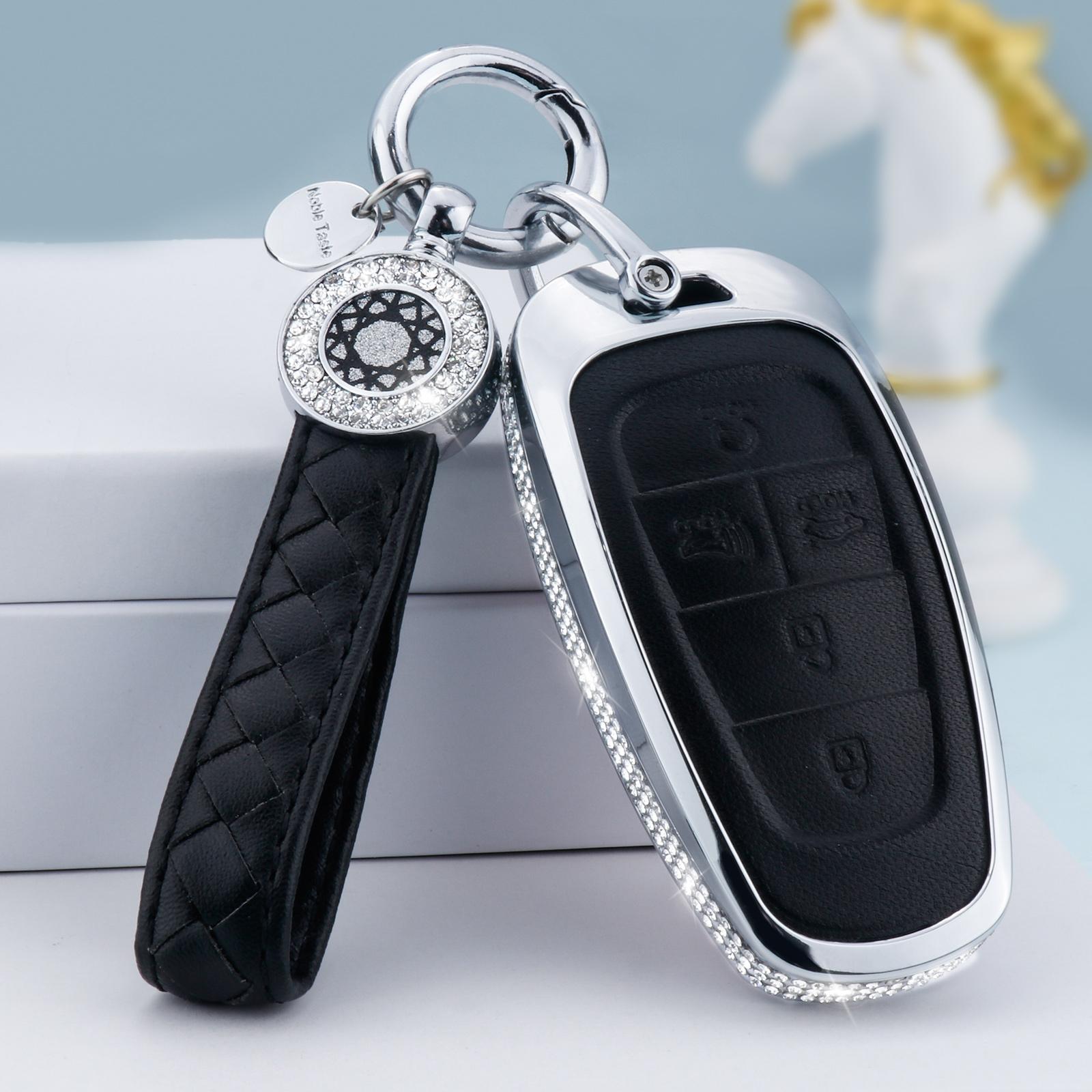 

for Hyundai Key Fob Cover with Keychain, Pink Genuine Leather Crystal Key Case Protection Shell Compatible with 2019 2020 2021 2 чёрный