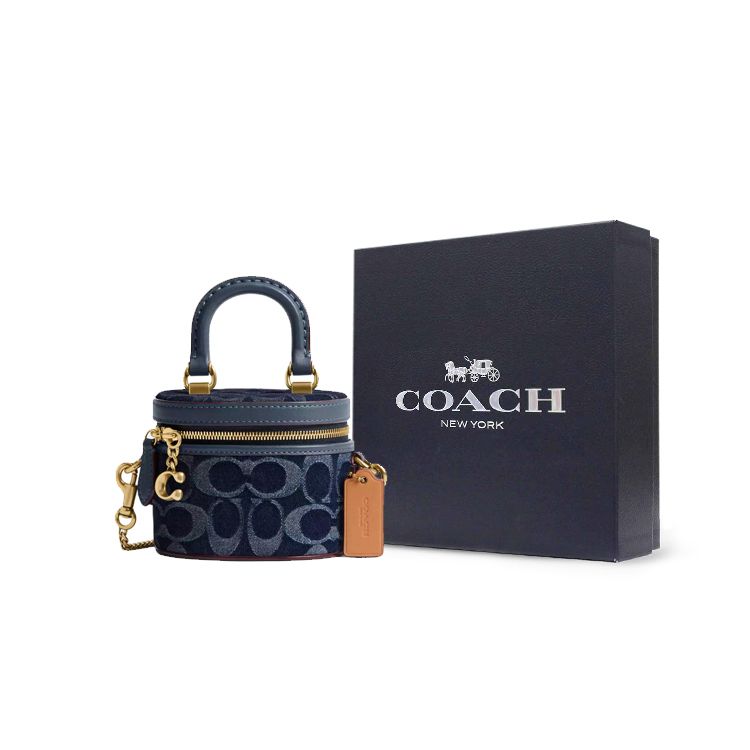 Coach Sac bandoulière Trail 12 avec fermeture éclair et logo sur l'épaule en jean et cuir de veau fin Mini sacs pour femmes Laiton Bleu CT097-B4BL