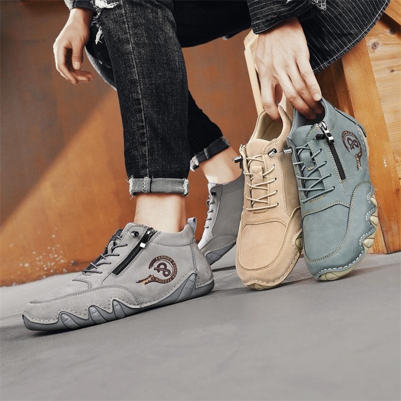 Men's Casual Shoes Side Zipper Short Boots Versatile Flat Bottom Trendy Fashionable Men's Shoes Suitable for Outdoor Sports
