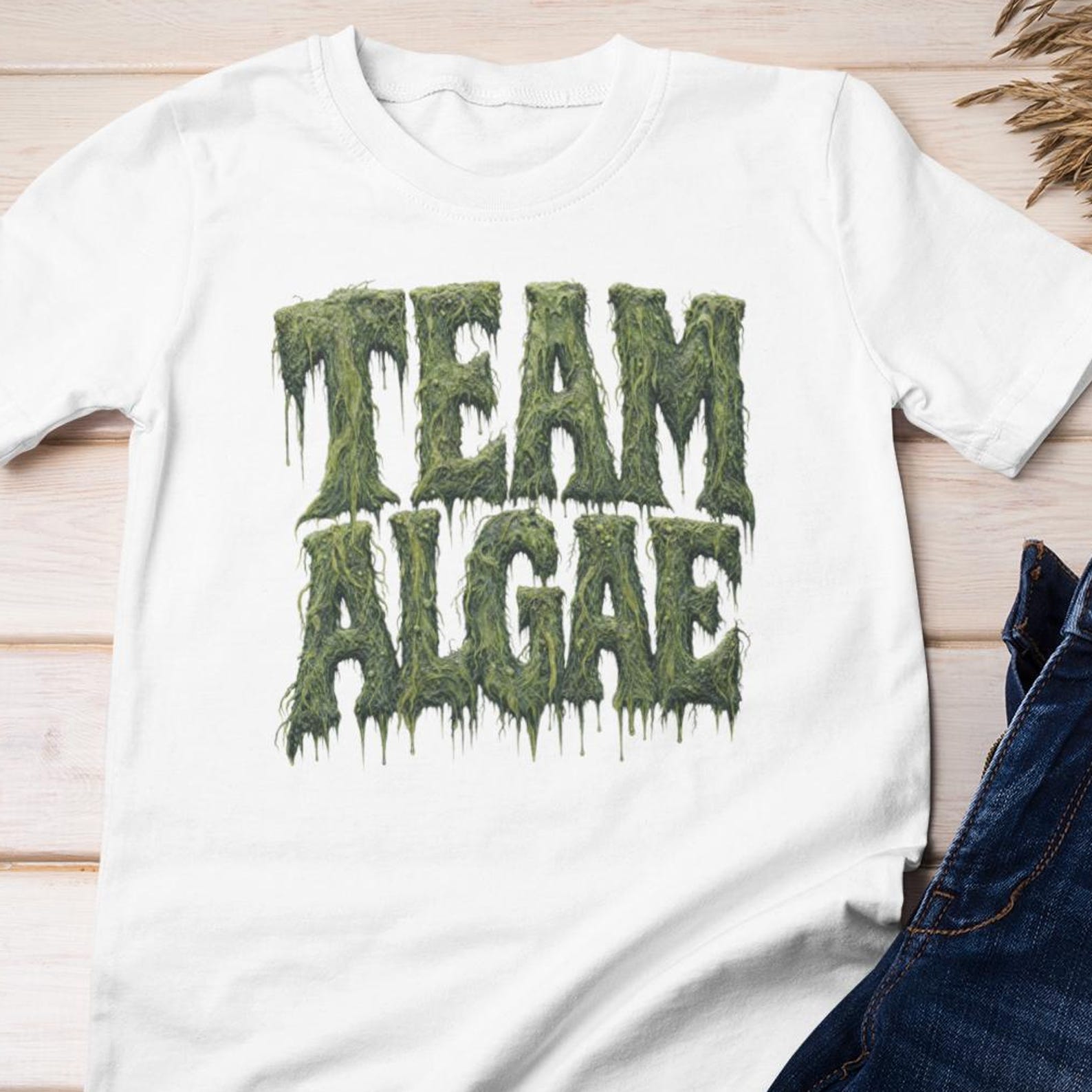 Funny Shirt - Team Algae | Slime Drip Typography, Reflecting Pool Cotton Tee XL