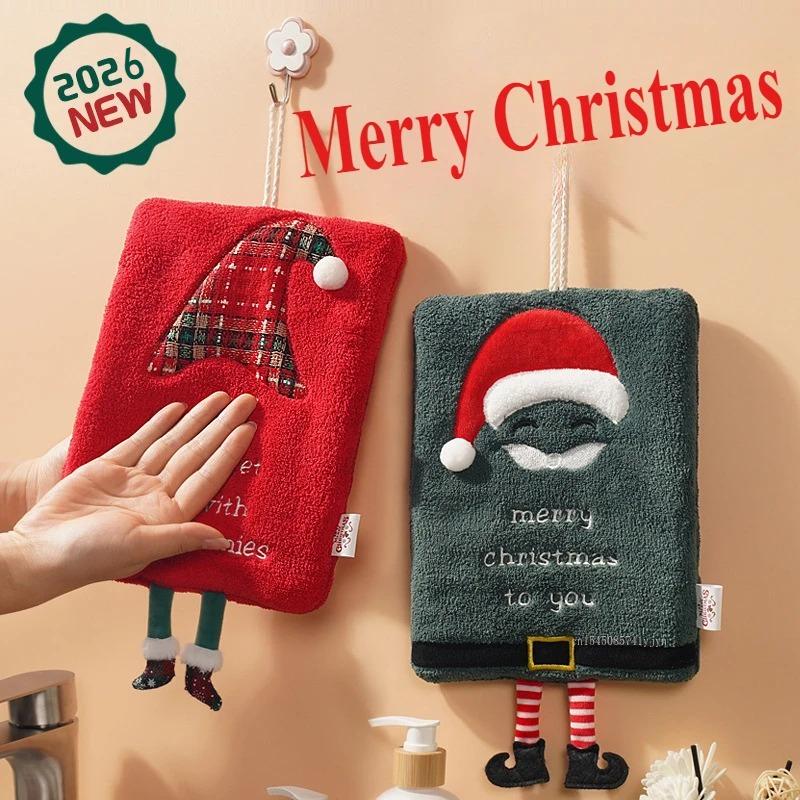 2026 Christmas Hand Towel Hanging Thickened Coral Fleece Towel Absorbent Quick Drying Cartoon Hand Towel Xmas Bathroom Decor