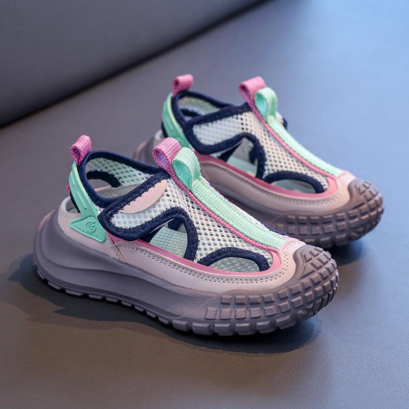 Boys Girls Sports Sandals Mesh Breathable Kids Cause Shoes Toes Capped Soft 2025 Summer New Children Beach Shoes Hollowed-out
