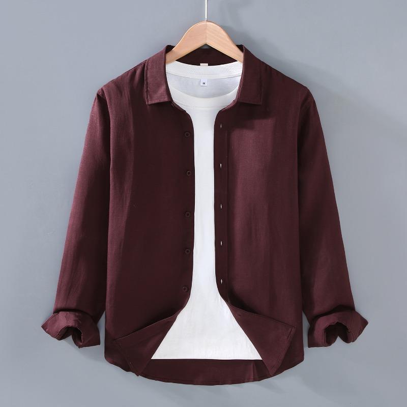 Men's Solid Color Long Sleeve Button Up Shirt Casual Loose Fit Breathable Linen Blend Daily Top