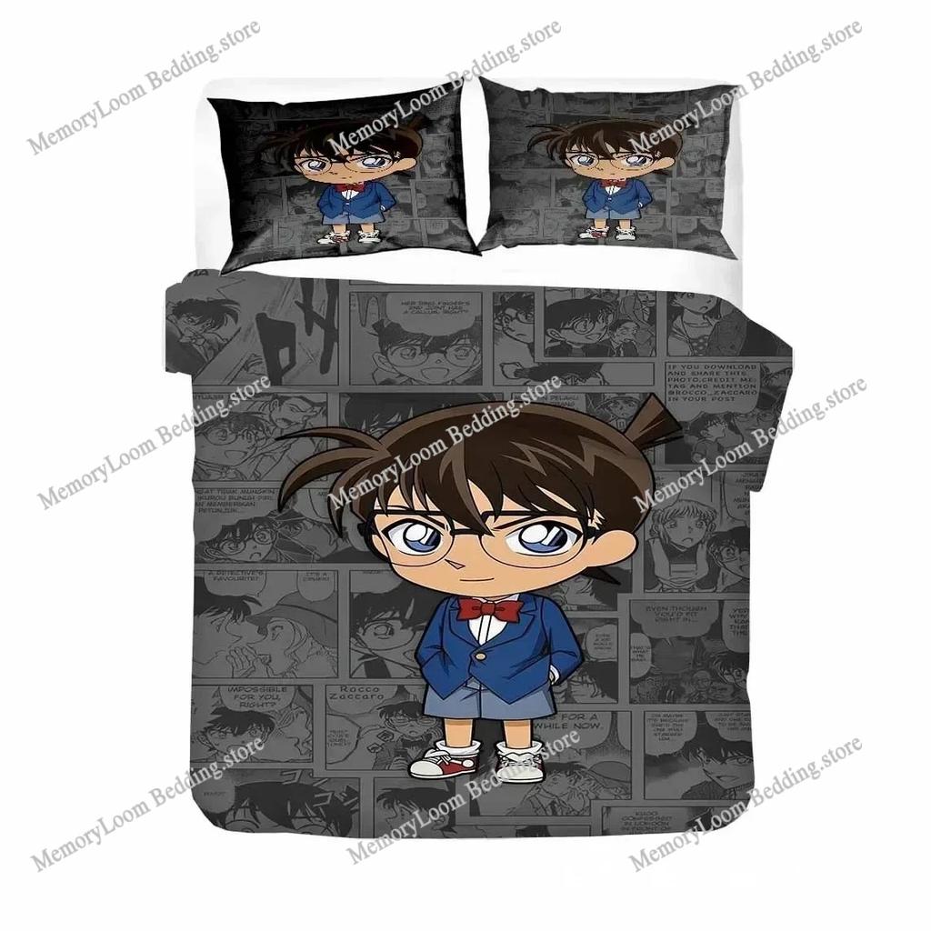 Anime Series Popular Detective Conan Shinichi Bedding Set Full/Queen Size Duvet Cover Pillowcase Kids Bedroom Decor Soft Set