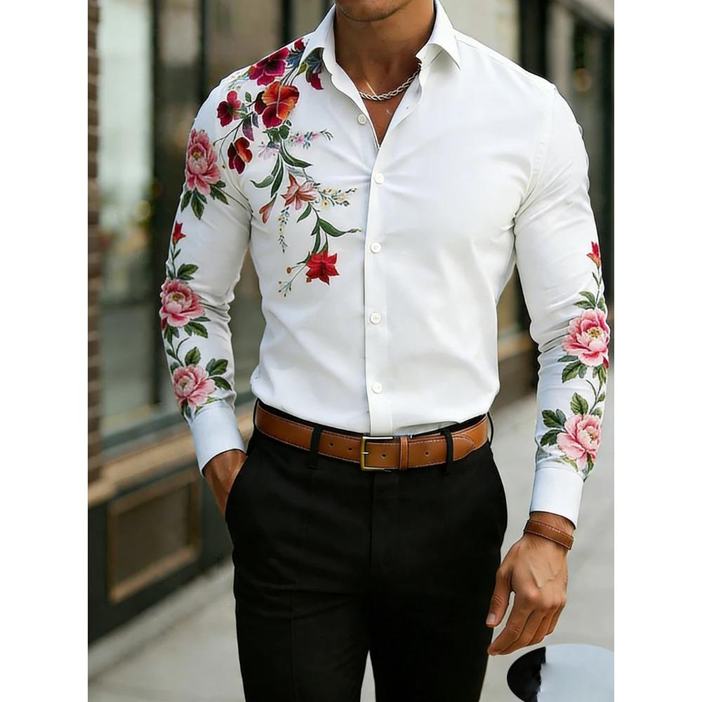 

Мужская рубашка с длинным рукавом в стиле business casual, рубашка с 3D-печатью натуральных цветов высокой четкости, гавайская рубашка для отпуска, мужская одежда для улицы S красный