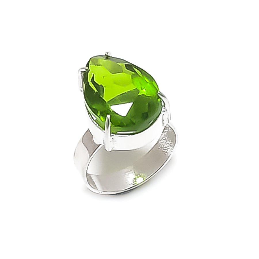 Natural Peridot Gemstone Handmade 925 Sterling Silver Jewelry Ring Size 7 ETC-13445