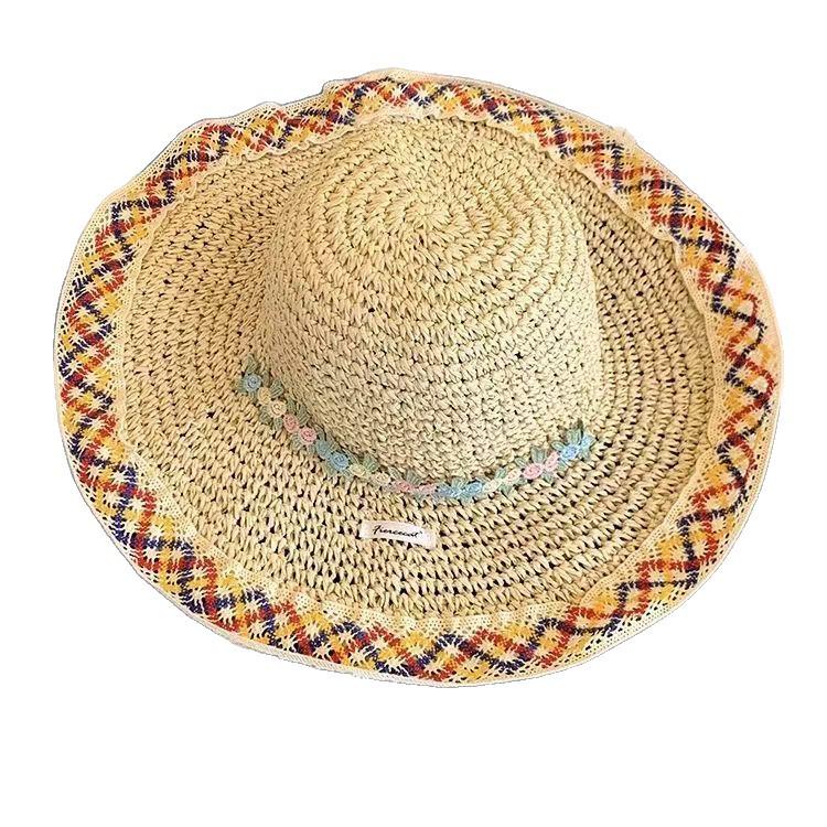 Women's Ethnic Style Wide Brim Straw Hat – Summer Beach & Sun Protection Fisherman Hat