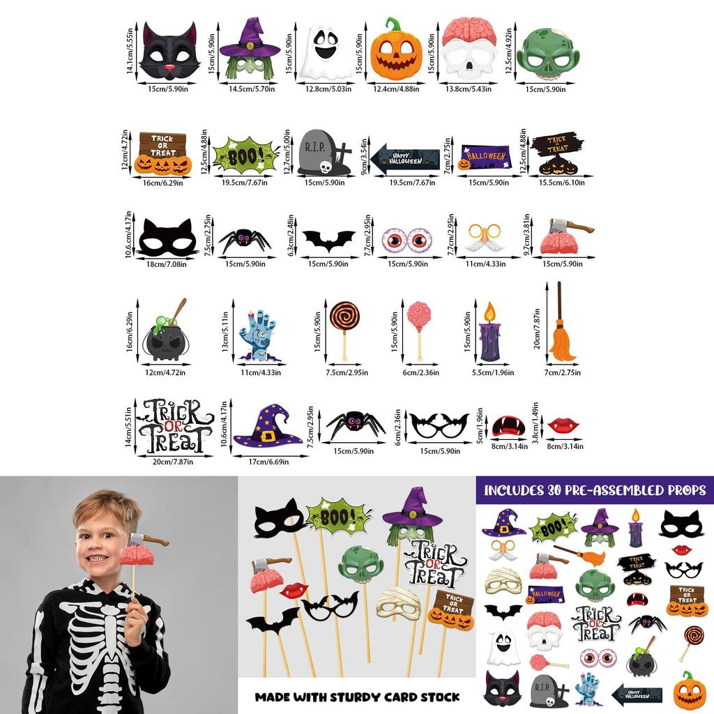 Halloween Photo Booth Accessories 30pcs Paper Party Decor For Celebrations