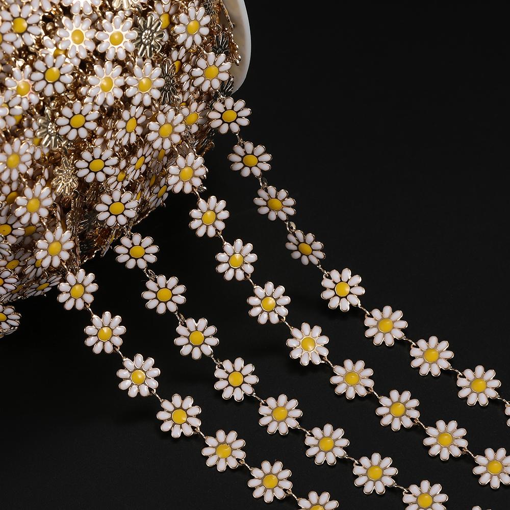 1m Copper Enamel Daisy Flower Handmade Chains for DIY Choker Necklace Bracelet Waist Chain Jewelry Making Accessories