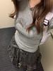 Women's Retro Gray Plaid Patchwork Layered Long Skirt with Heavy Embroidery For Autumn/Winter