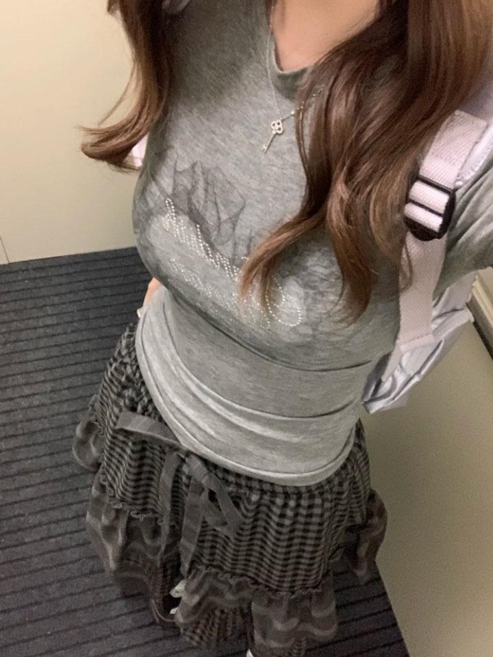 Women's Retro Gray Plaid Patchwork Layered Long Skirt with Heavy Embroidery For Autumn/Winter