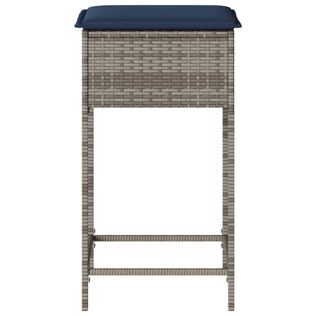 Garden Bar Stool with Cushions 2 pcs Grey Poly Rattan