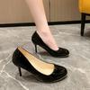  Thin Heel Round Head Patent Leather Sexy Versatile Light Mouth Single Shoes Women's Korean Version Black High Heels Fashion Temperament