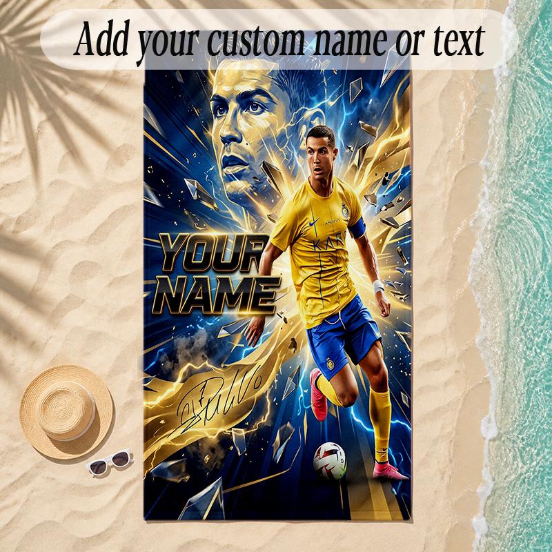Beach TowelCristiano Ronaldo Custom Name Text Personalized Soft Towel for Beach Pool Indoor Home Decor Gift
