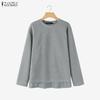 Women Casual Round Neck Loose Long Sleeve Tee Tops