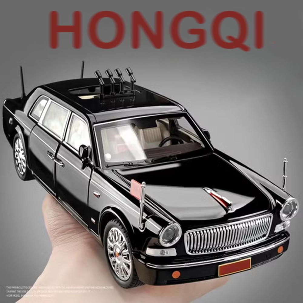 1:24 HONGQI L5 E-HS9 Model Toys Car Diecast 70th Anniversary Parade Cars Sound Light Pull Back Trendy Ornaments for Friend Gifts