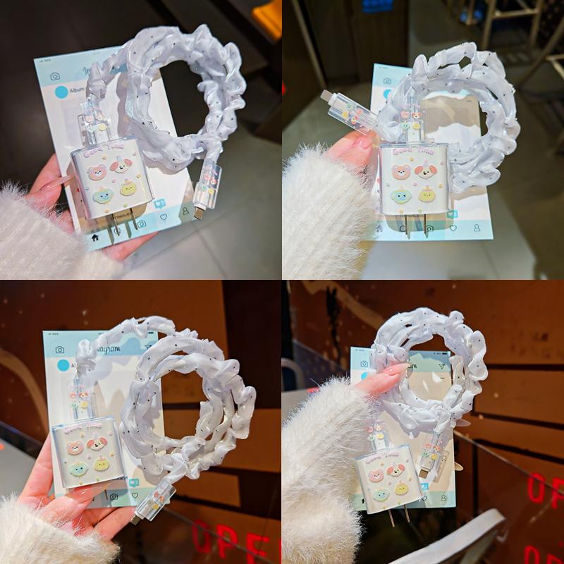 Cute Animal Puppy Charger Data Cable Winder Protective Cover Kits For Iphone 18W 20W Charger Case Anti-Break Wire Bites Shell
