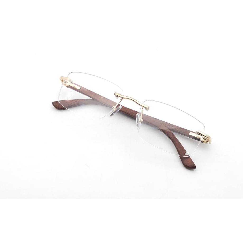RSINC Wood-Rimless Eyeglasses Frames With Gold Steel Finish | Stylish Wood and Steel Design | Sleek & Modern (Size 54-16-138) 6252202878848