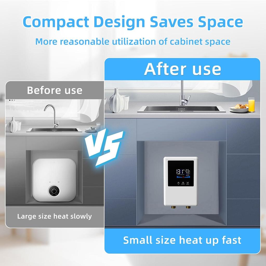 Tankless Water Heater Electric 110V, 5500W Instant Hot Water Heater with Remote Control and LCD Touch Screen Self-modulating, Overheating Protection