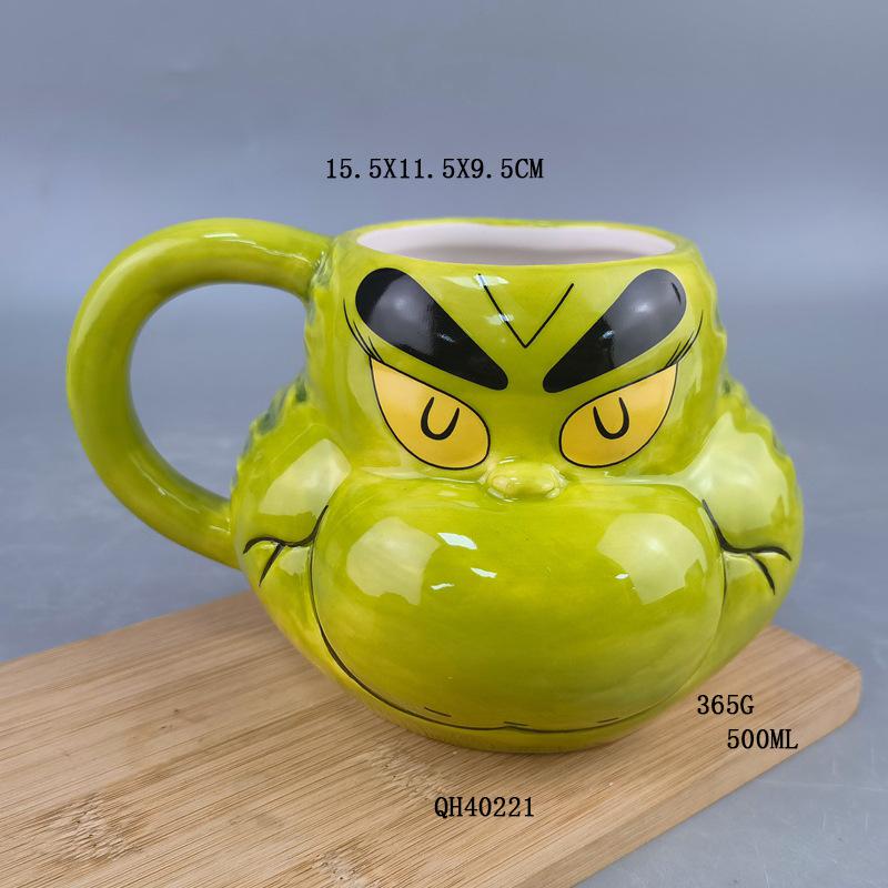 

Green Hair Grinch Geek Water Cup Ceramic Coffee Mug Christmas Gift English Alphabet Cup 301-400ml