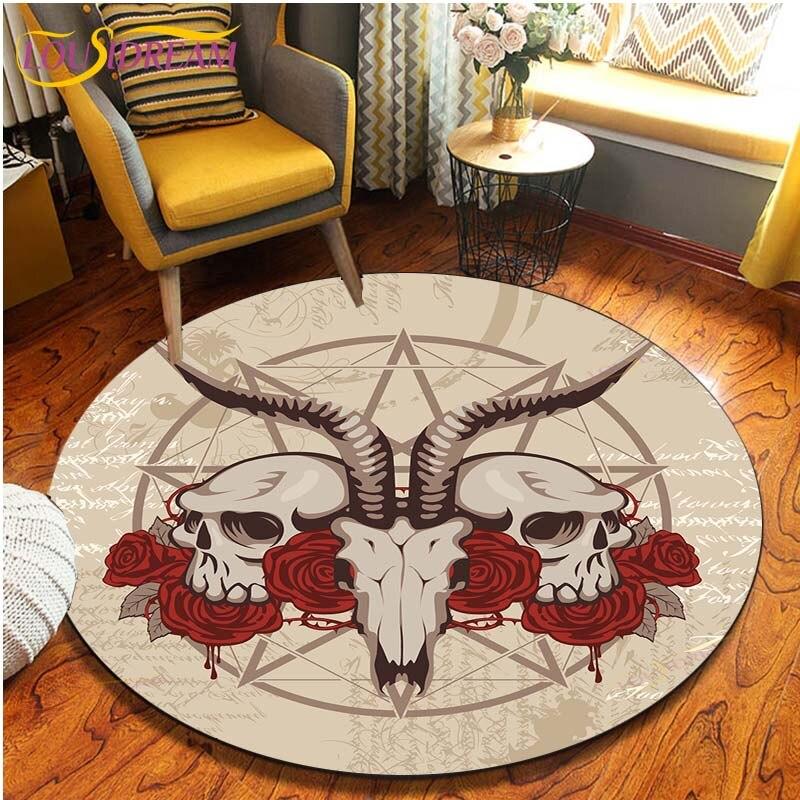 Satan Skull 3D Print Waterproof and Non-slip Circle Cute Floor Rug Round Area Rugs Living Room Children Chair Tent Carpets