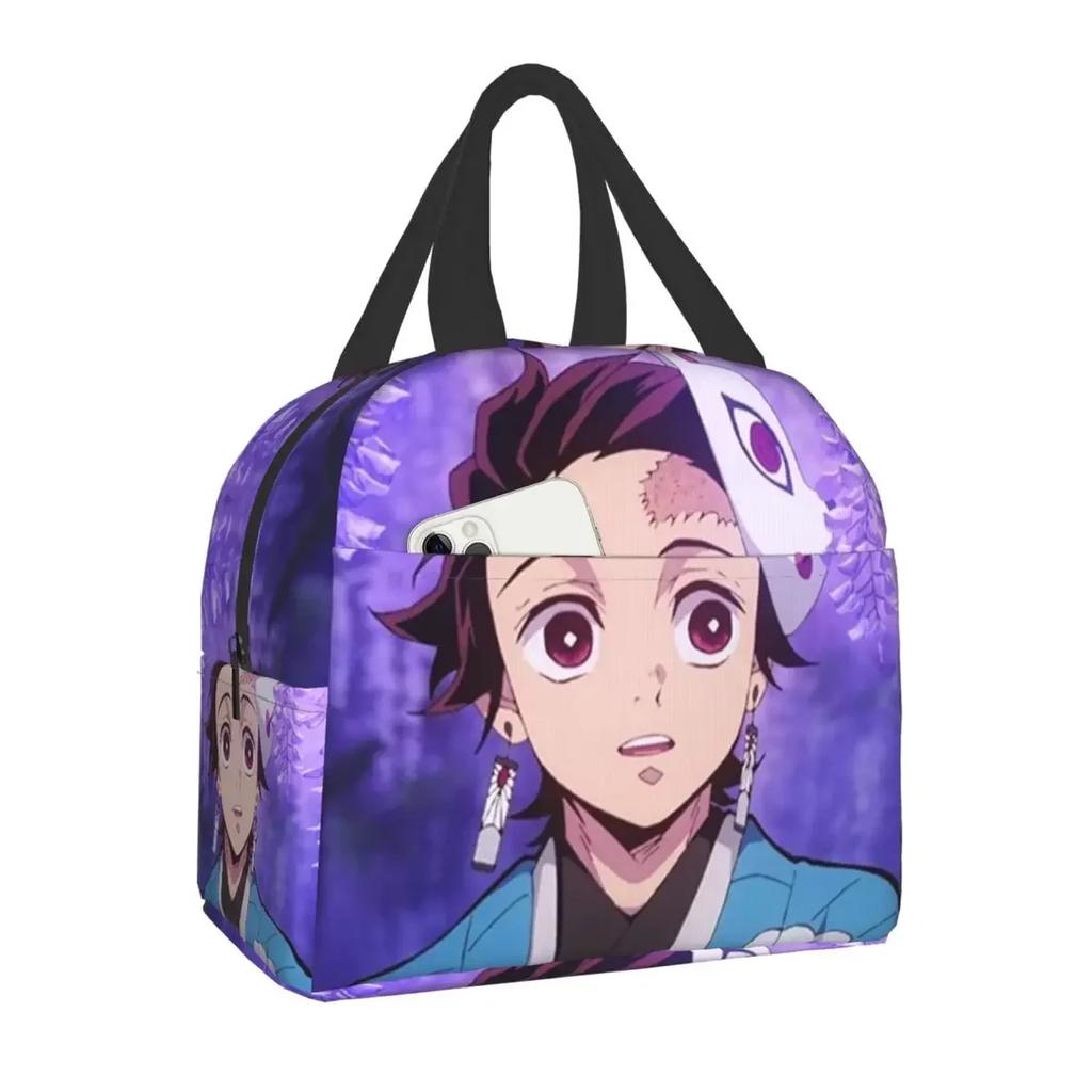 Niedliche Anime Muichiro Tokito Isolierte Lunchtasche für Frauen Kimetsu No Yaiba Kühltasche Thermische Bento-Box Schulfutter-Aufbewahrungstasche