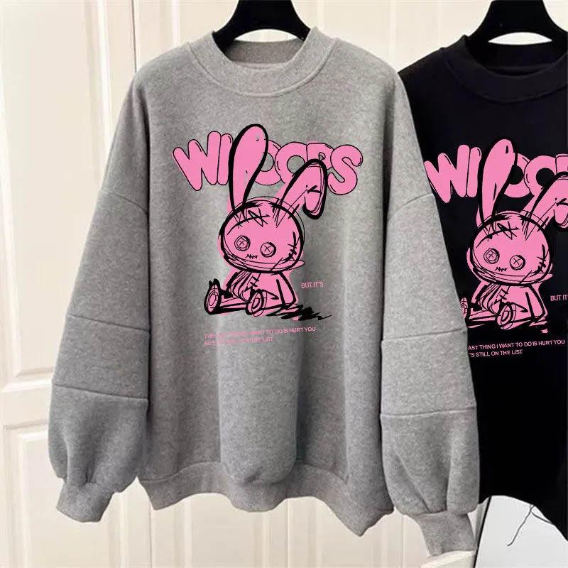 Sweatshirt Women Fleece-Lined Oversize Sweatshirt Winter Thickened Crew Neck Pullover Long Sleeve Mid-Length Loose Fit Top Sweatshirt