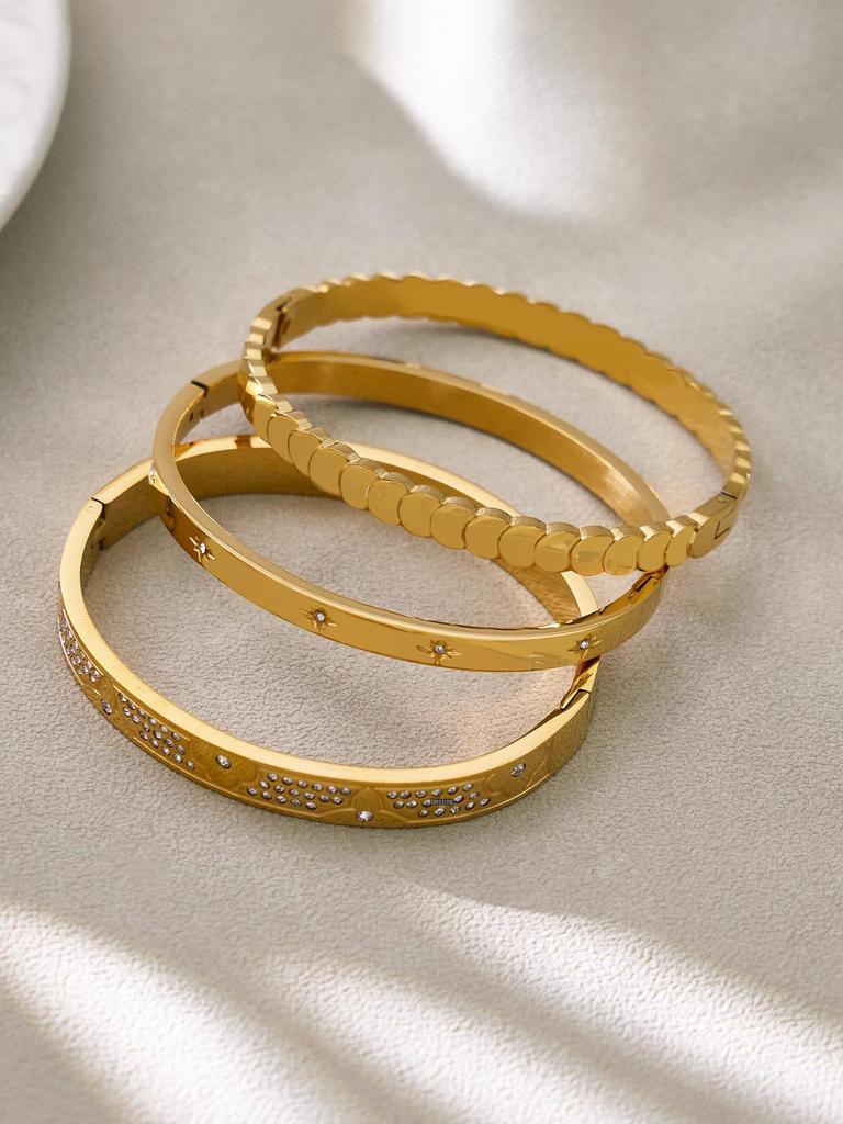 18K Gold-Plated Stainless Steel Round Pendant Bracelet with Zircon Inlay for Women - Popular European & American Style