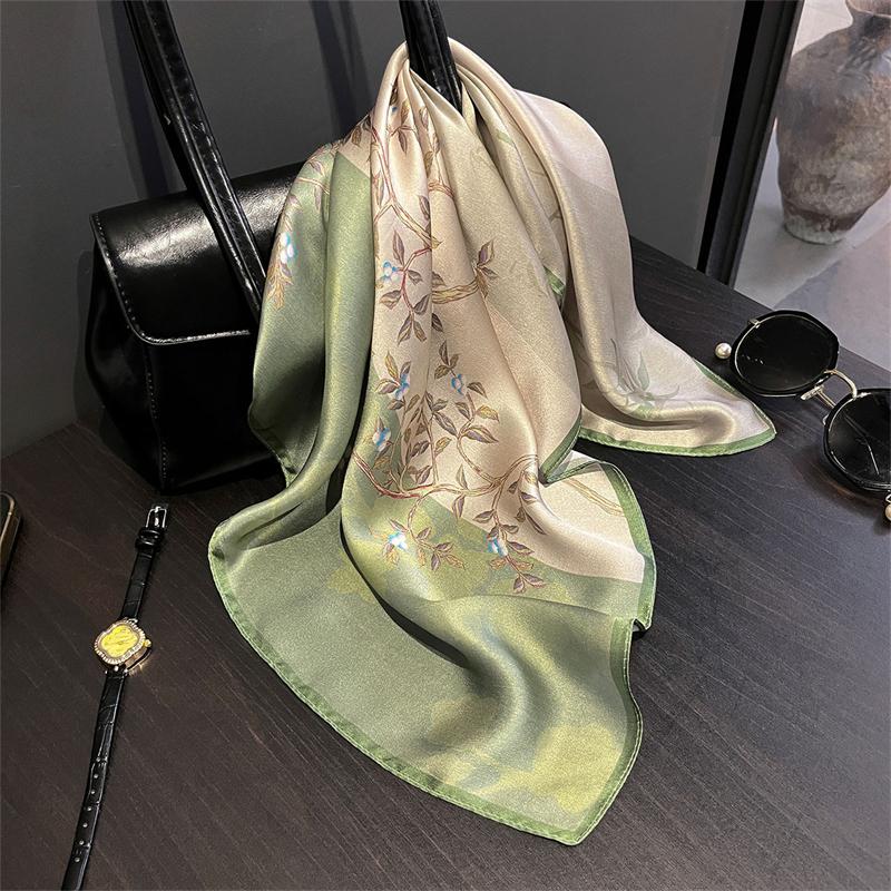 New 100% Real Silk Satin Women Scarf  Flower Printed Foulard Femme Square Head Scarfs Bandana Shawl For Lady Hijab