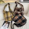 Stylish College Style Plaid Wool Shoulder Bag Spacious Crossbody Tote For Students