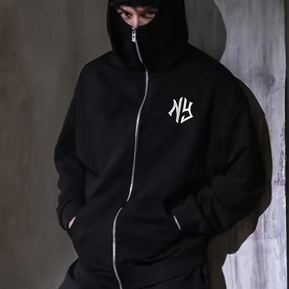 Y2K Fashion Twist Letter Design Trendy Logo Zip-Up Hoodie - Casual Loose Fit, Medium Stretch, Double