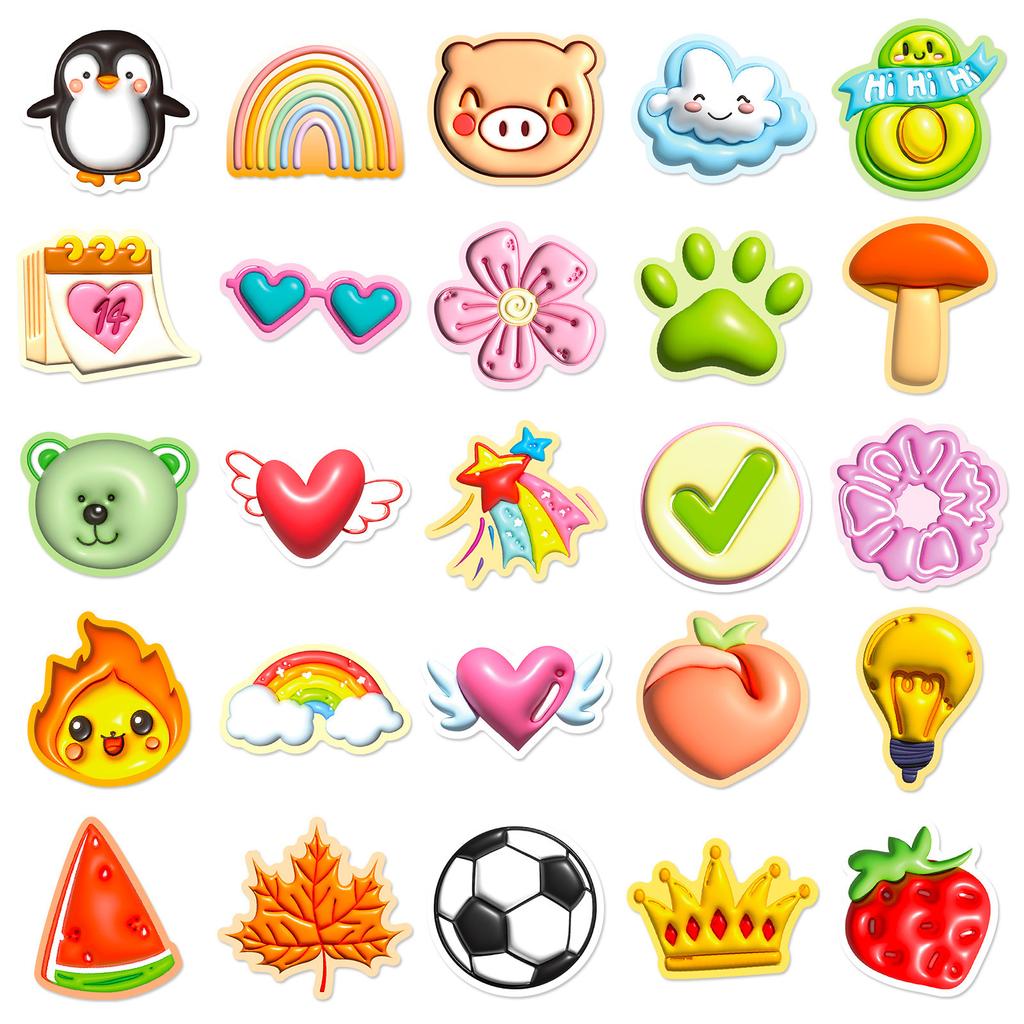 50 3D Expansion Visual Three-dimensional Small Fresh Doodle Stickers Lemon Penguin DIY Suitcase Laptop Stickers