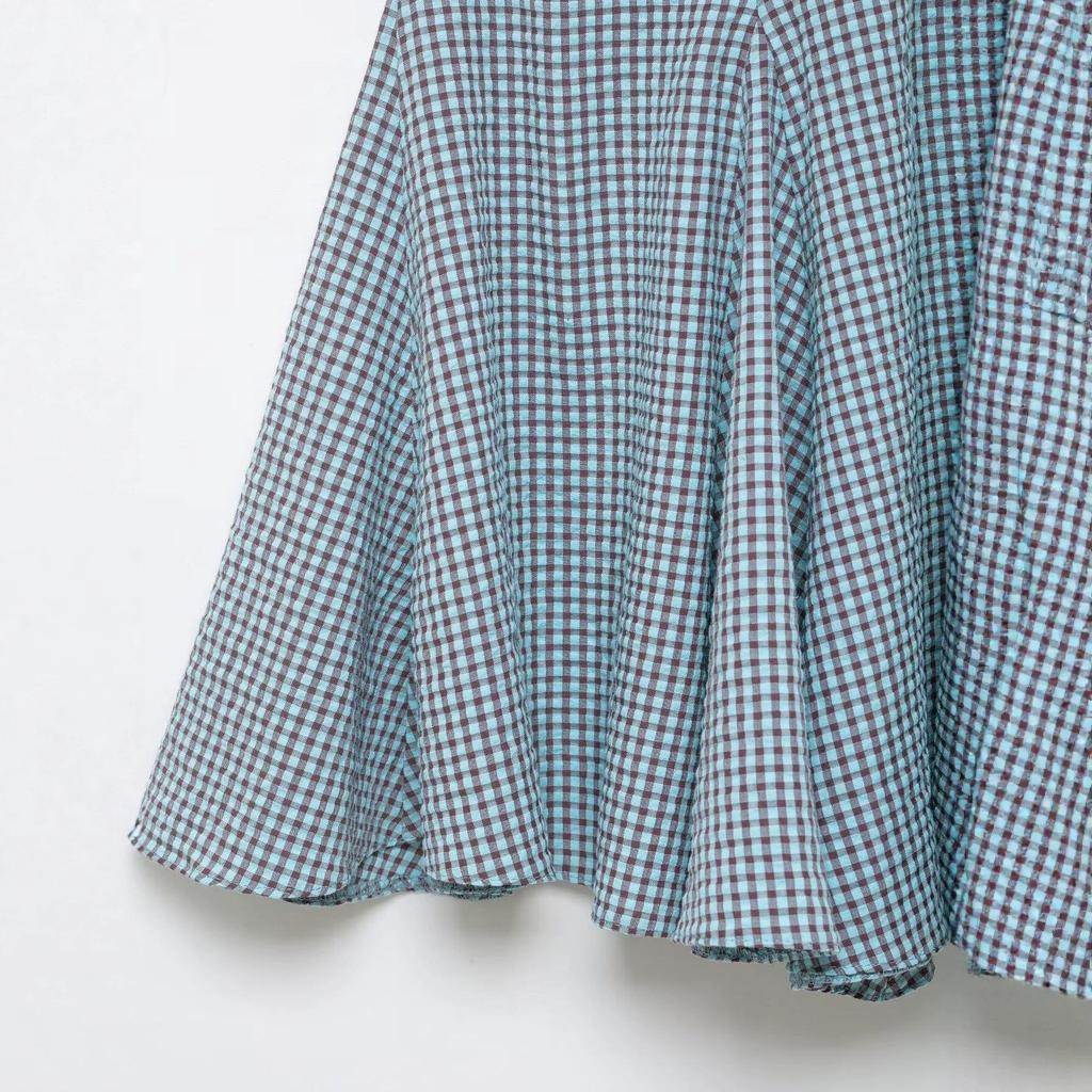Women's 2025 Plaid Wave Style Wide Hem Midi Skirt
