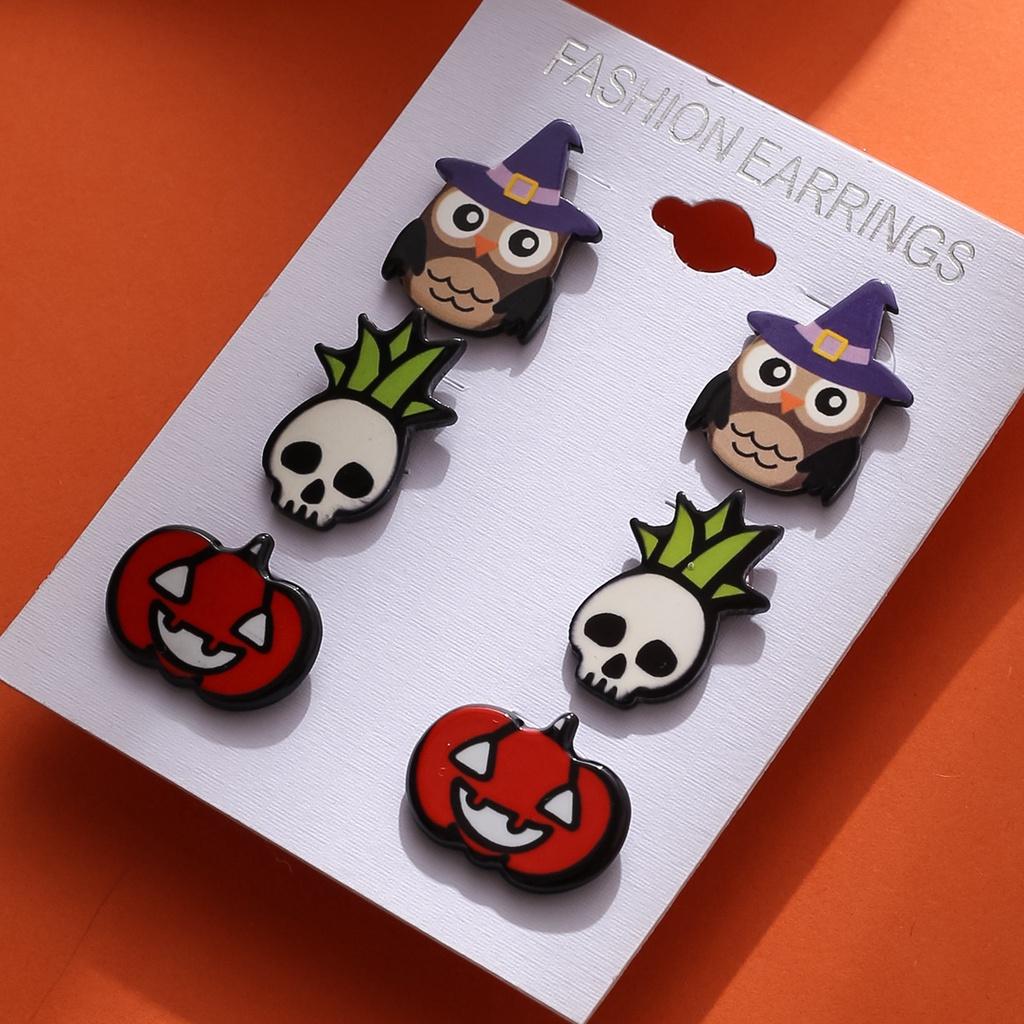 Unique Halloween Acrylic Earrings With Cartoon Skulls And Pumpkins