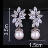 Silver Flower Zirconia Pearl Dangle Earrings for Women