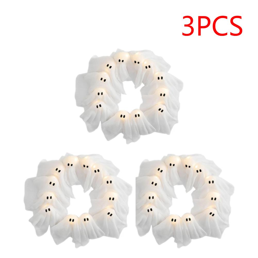 Halloween Light-Up Ghost Wreath Front Door Decoration Hanging Ornament Halloween Ghost Wreath Interior and Exterior Decoration