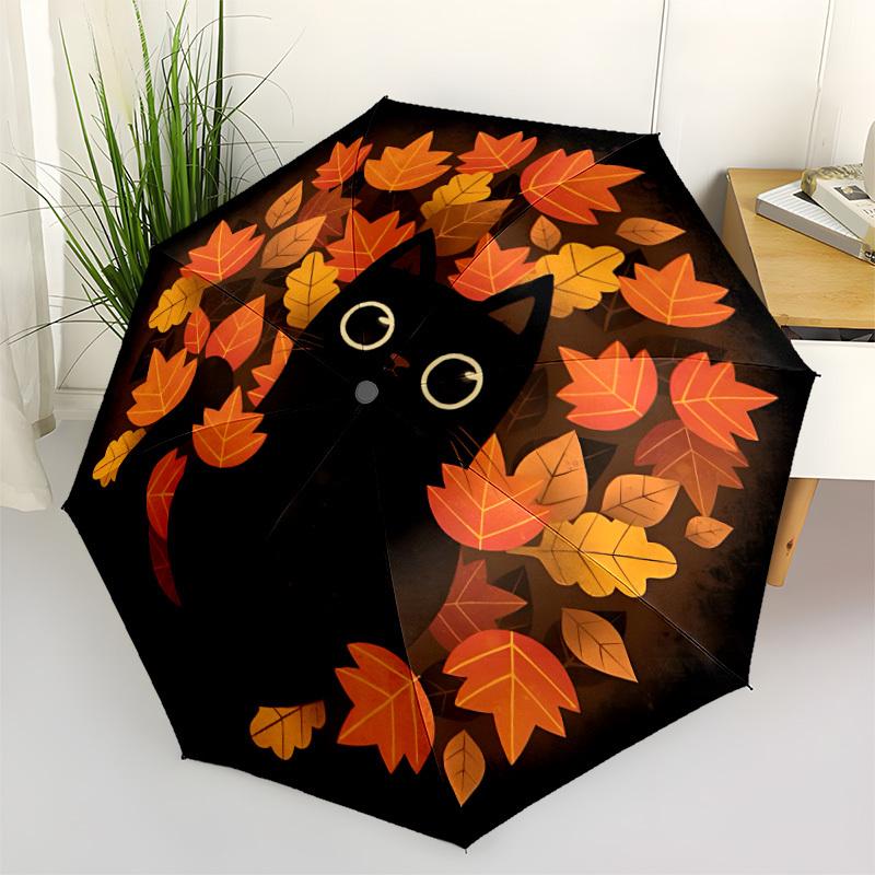 1pc Autumn Leaves Automatic Open/close Folding Compact Umbrella, 8-Rib Sturdy Canopy, Lightweight Portable, Commuting Use, Gift, Outdoor Umbrella, Tra