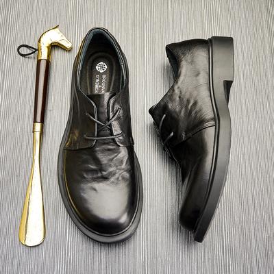Casual Leather Shoes Men'S Spring Summer British Style Leather Low-Top Lace-Up Shoes Breathable Round Head Business Small Leather Shoes